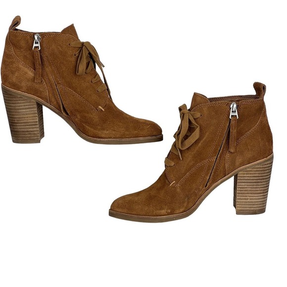 Dolce Vita Women's Sabrina 9 Suede Heeled Booties Boot Oxford Lace Up Zip Brown - Picture 3 of 10